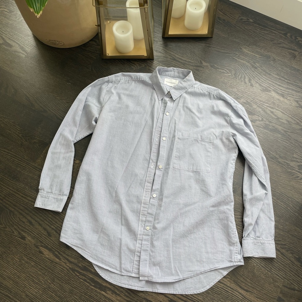 Aritzia Community Button Down Shirt, Size M, Blue & White Stripe